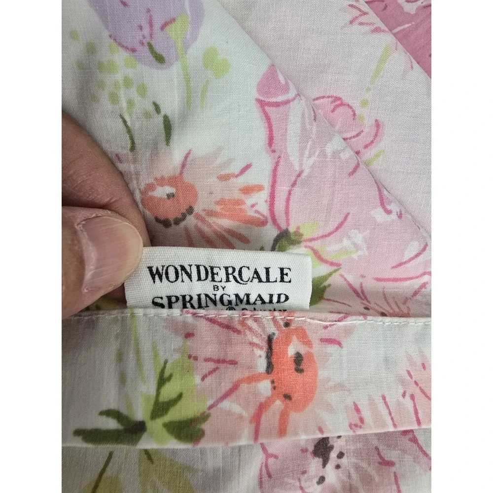 Vtg Wondercale Springmaid Flat/Fitted Sheet Set King Pink Floral Made in USA